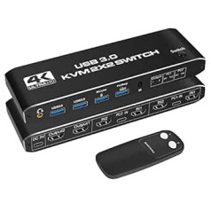 KVM Switch 2 Monitors 2 Ports 4K @ 60Hz, 2 USB 3.0 Kvm Switch Dual Monitor HDMI 2.0, HDCP2.2, 2 PC 2 Monitors Switch with Audio, Keyboard Video Pele Perifērijas Displejs Port Support Hotkey
