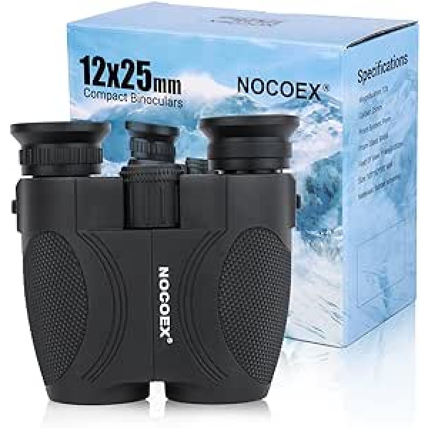 NOCOEX 12x25 Binoculars for Kids Foldable Compact Adult Waterproof Lightweight Travel Mini Telescope HD BAK4 Optical Lenses Easy to Focus for Hunting Bird Watching Games