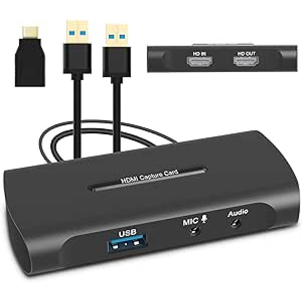 Capture Card for Streaming, HDMI Video Recording Card HD 60fps Game Capture Card USB 3.0 Portable Audio Video Recording Cards for Video Recording, Live Broadcasts, Video Conferencing, Screen Sharing