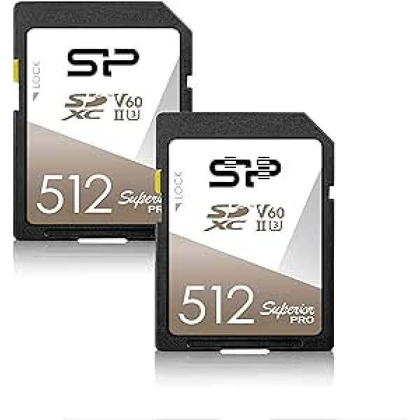 Silicon Power Superior Pro UHS-II SDXC-Speicherkarte 512 GB V60 R/W bis zu 280/170 MB/s, 2er-Pack