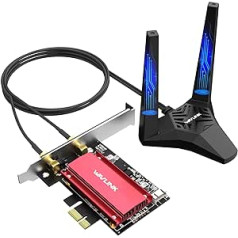 WAVLINK WiFi 6E AX5400M PCIe tīkla karte, trīsjoslu AX210 bezvadu adapteris ar Bluetooth 5.3, MU-MIMO, WPA3, OFDMA, zema profila kronšteins, uzlabota siltuma izlietne, operētājsistēmai Windows 11/10