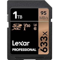 Lexar Professional 633x SD karte 1TB SDXC UHS-I atmiņas karte — līdz 95 MB/s lasāma — paredzēta DSLR vidējas klases HD videokamerām 3D kamerām (LSD1TCB633)