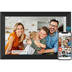 FRAMEO digitālais foto rāmis, WiFi, 10,1 collas, 1280 x 800 IPS LCD skārienekrāns, 16 GB iebūvētā atmiņa, automātiska pagriešana, tūlītēja mirkļu kopīgošana, izmantojot Frameo lietotni no jebkuras vietas, melns