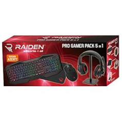 Raiden — 5 in 1 Gaming — Zubehör für PC — AZERTY Tastatur — Maus — Matten — Gamer-Headset un und Kopfhörerständer