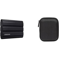 Samsung Portable SSD T7 Shield (MU-PE2T0S/EU), 2TB, USB 3.2 Gen.2, 1050 MB/s lasīšanas, 1000 MB/s rakstīšanas, melns + Amazon Basics cietā diska korpuss, melns