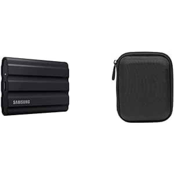 Samsung Portable SSD T7 Shield (MU-PE2T0S/EU), 2TB, USB 3.2 Gen.2, 1050 MB/s lasīšanas, 1000 MB/s rakstīšanas, melns + Amazon Basics cietā diska korpuss, melns