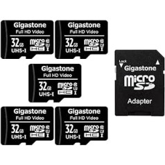 Gigastone 32GB MicroSDHC atmiņas karšu komplekts ar 5 + SD adapteri darbības kamerai, GoPro, dronam un planšetdatoram, lasīšanas ātrums līdz 90 MB/s, Full HD video ierakstīšana, Micro SD karte UHS-I Class 10 U1