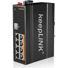 keepLiNK 8-Port Industrial Gigabit PoE Switch, Unmanaged with 8 PoE+ @ 245W, 1 SFP Slot, Hardened DIN Rail Network Switch, IP40