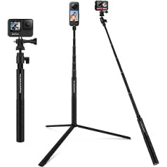 130 cm pašbildes nūja ar vienkāju statīvu tālrunim Insta 360, Wiseten rokas stabiņa pašbildes nūja monopods ierīcei GoPro Hero 12/11/10/9/8/7/6/5, melns Insta360 X3/ One XR/RS/GO 2