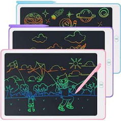 Damcyer Pack of 3 LCD Writing Boards, 15 Inches, LCD Electronic Painting Board for Children, Colourful Display with Lockable Erase Button, Toys & Gifts for Children and Adults, Blue + Pink + Purple