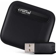 Crucial X6 500 GB pārnēsājams SSD ar USB-A adapteri — līdz 800 MB/s — PC un Mac, USB 3.2 ārējais cietvielu disks — CT500X6SSD9