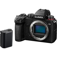 Panasonic LUMIX S DC-S5 pilna formāta kamera (4K, L-veida stiprinājuma bajonete, 24,2 megapikseļu sensors, V-log, putekļu un šļakatu droša) ar papildu akumulatoru DMW-BLK22, melns