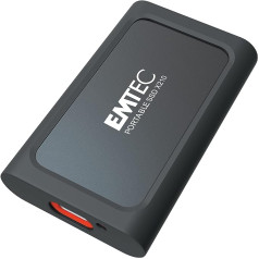 Emtec X210 Elite 512GB ārējais SSD cietais disks — atpakaļ saderīgs ar USB 3.2 Gen1 un 2.0 — 3D NAND Flash tehnoloģija — USB-C 3.2 Gen2 līdz USB-A un silikona korpuss, melns