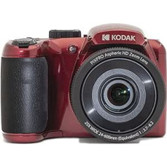 KODAK PIXPRO Astro Zoom AZ255-RD 16MP digitālā kamera ar 25x optisko tālummaiņu, 24mm platleņķi, 1080P Full HD video un 3" LCD — sarkans