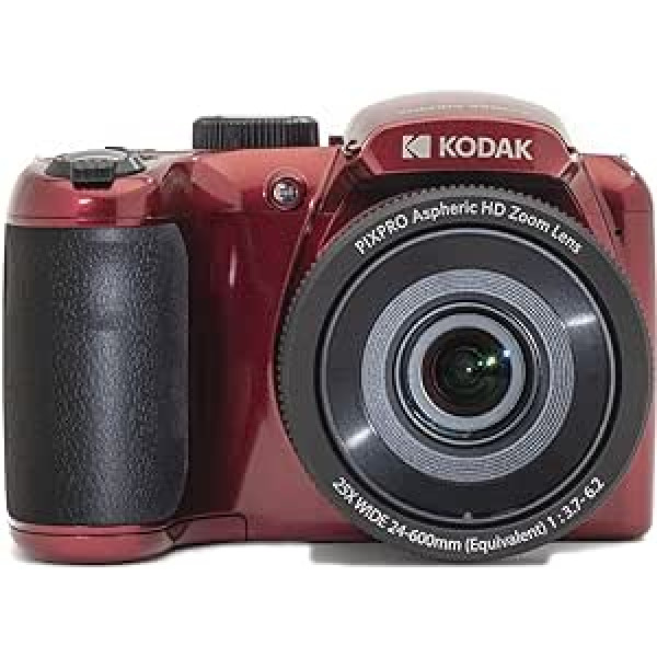 KODAK PIXPRO Astro Zoom AZ255-RD 16MP digitālā kamera ar 25x optisko tālummaiņu, 24mm platleņķi, 1080P Full HD video un 3" LCD — sarkans