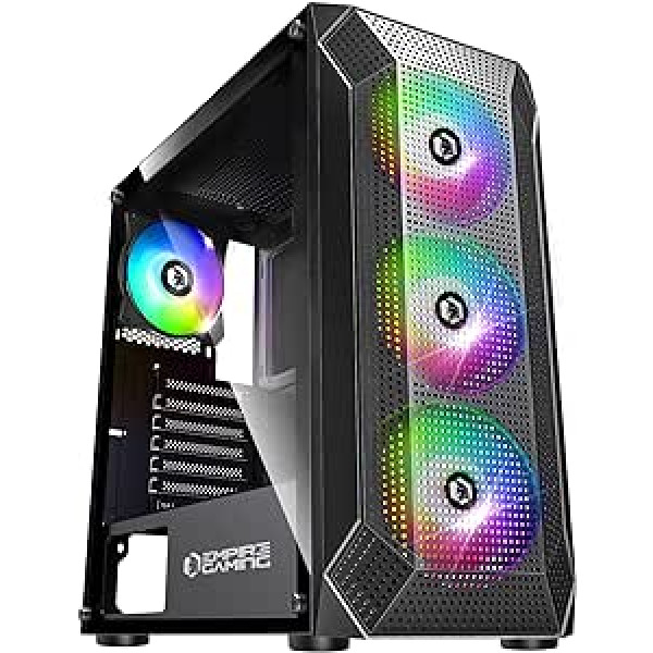 Empire Gaming, Gamer Ruby PC Case, ARGB Medium Tower ATX, MATX, ITX, Mesh Panel, Acrylic Side Panel, 4 Fans 3 Pin 5V LED RGB Addressable 120mm, MB Sync, Black