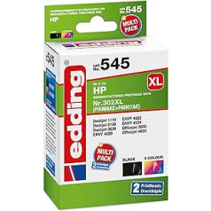 edding EDD-545 tintes kasetne Multipack 2 melna 3-krāsu 1 x 21 ml + 1 x 16 ml Ietilpība 1 x 590 1 x 360 lapas Aizstāj HP 302XL/302XL (F6U68AE/F6U67AE)