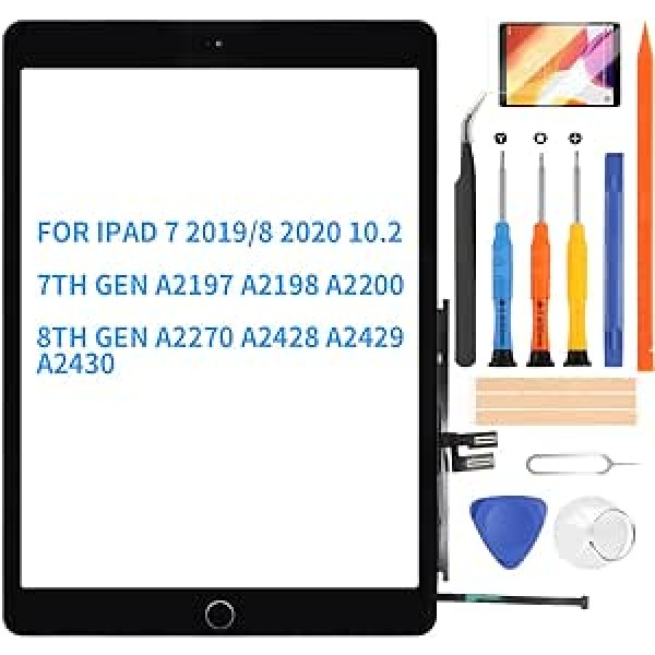 10,2 collu ekrāns ir saderīgs ar iPad 7/8 2019. 2020. 7./8. paaudzes ekrāna nomaiņa A2197 A2198 A2200 A2270 A2428 A2429 A2430 Touch Digitalizatora stikla paneļa remonta komplekts (melns) +