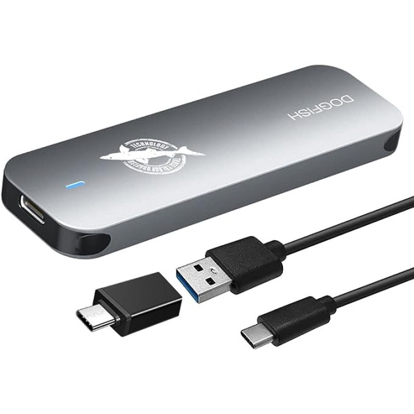 Dogfish portatīvais ārējais SSD 500 GB Ngff 2242/2260/2280 pelēks metāls USB 3.1 Type-C īpaši viegls ārējais mini elpojošs SSD, kas paredzēts Mac/Windows/Android/Linux ierīcēm (līdz 6Gbps, ar LED)