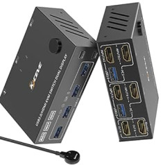 KVM Switch 2 Computer 2 Monitors, HDMI USB 3.0 Switch Dual Monitors Supports 4K @ 60Hz Share Monitor Mouse Keyboard for Laptop, PC, PS5, Xbox