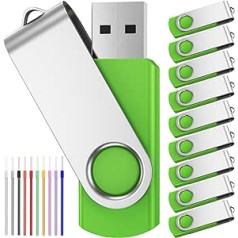 FEBNISCTE Pack of 10 16 GB USB Stick Green Foldable USB 2.0 Flash Drive 16 GB Memory Stick Portable Flash Drive with Colourful Pack of 10 Pendrive with Wrist Ropes Memory Stick