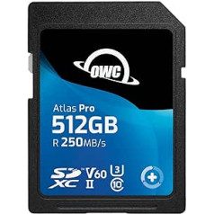 OWC Atlas Pro SDXC UHS-II V60 atmiņas karte — ekonomiski izdevīga un augstākās kvalitātes visizplatītākajiem fotoattēliem un videoklipiem līdz 4K — 512 GB