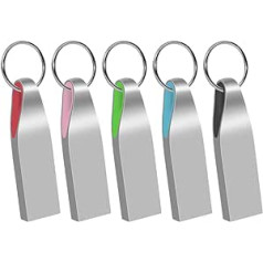 USB Stick 16 GB Pack of 5 Metal Memory Stick USB 2.0 Memory Sticks Waterproof USB Flash Drive with Key Ring Multicoloured