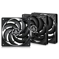 ARCTIC P12 Slim PWM PST (3 Pieces) - PC Fan, 120 mm PWM PST Case Fan Optimised for Static Pressure, Case Fan with PST Connection (PWM Sharing Technology), Ultra Slim - Black