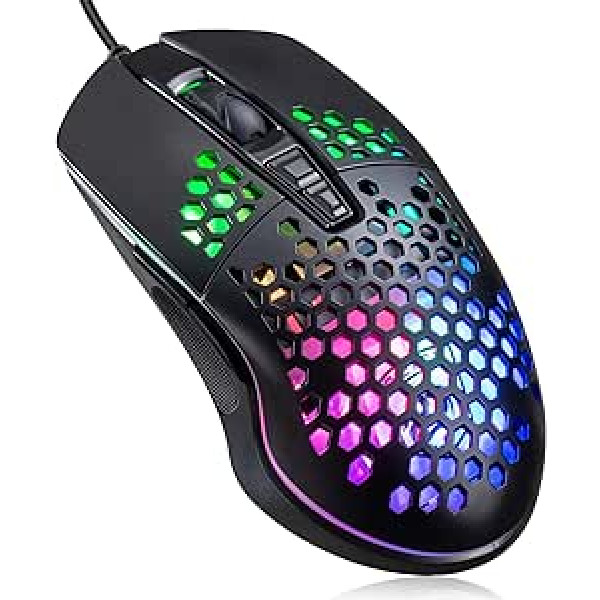 Wired Lightweight Gaming Mouse RGB Backlit USB Programmable Driver Gaming Mice 7 Buttons Seven Setting 6400DPI Optical Mice Ultralight Honeycomb Shell Model