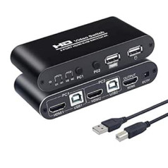 AIMOS HDMI KVM slēdzis, USB 2 portu datora KVM slēdzis tastatūras un peles koplietošanas atbalsts 4K @ 30 Hz, karsto taustiņu slēdža atbalsts, ar 2 USB kabeļiem, 1 barošanas kabeli