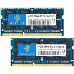 Rasalas 8GB komplekts (2x4GB) PC3-10600 DDR3 1333 MHz SODIMM atmiņas jauninājums AMD Intel klēpjdatoram, MacBook Pro, iMac, Mac Mini