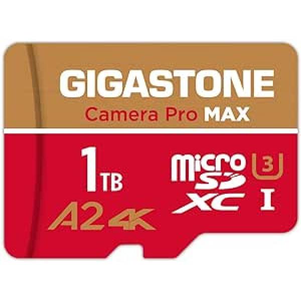 GIGASTONE 1TB Micro SD Card Camera Pro Max līdz 100/90MB/s MicroSDXC atmiņas karte priekš DJI Gopro Insta360 Dash Cam 4K video UHS-I A2 V30 U3 C10 ar adapteri