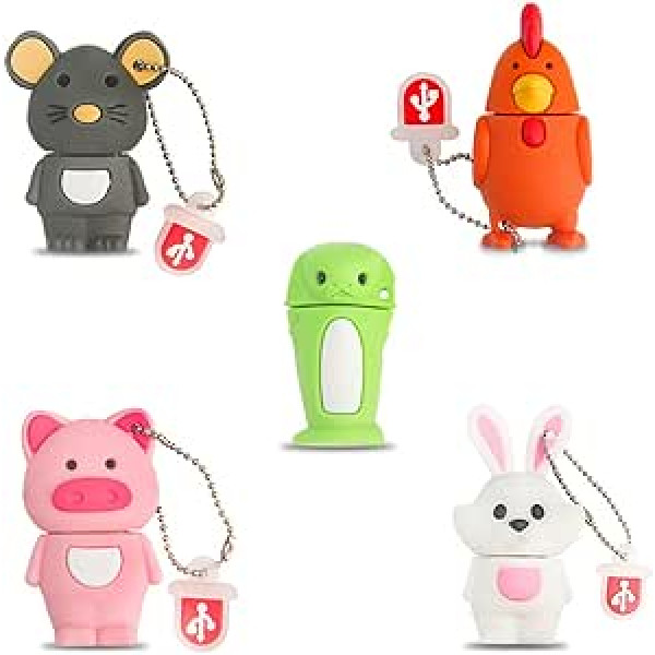 32 GB x 5 USB Flash Drive, Memory Stick, Cartoon Memory Stick, Pen Drive for School, Office, Car, PC, Laptop (32 GB x 5, New Animal)