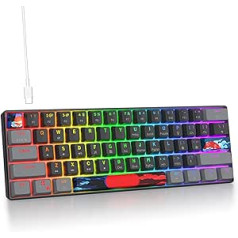 SOLIDEE pārnēsājama 60% mehāniskā spēļu tastatūra, 61 taustiņu kompaktais RGB fona apgaismojums, vadu tastatūra ar USB tipa C kabeli, ar lineāro sarkano slēdzi operētājsistēmai Windows PC Mac (61 dark)