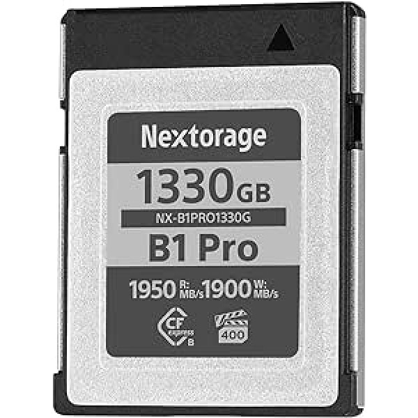 Nextorage CFexpress 1330GB īpaši ātra VPG400 B tipa atmiņas karte - maksimālā lasīšanas ātrums - 1950 MB/s - 1900 MB/s - 1900 MB/s - (B1 Pro sērija)