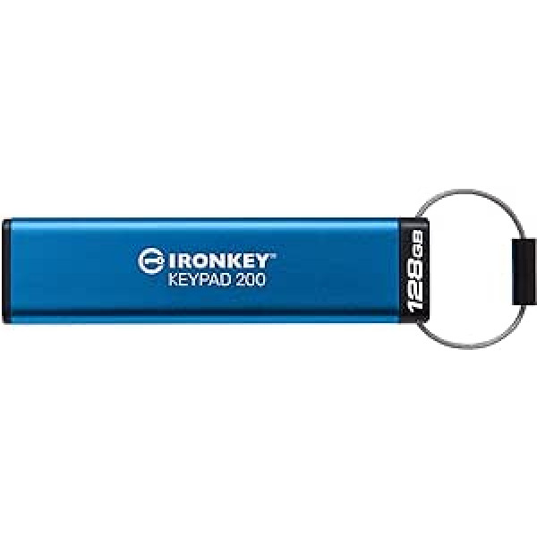 Kingston IronKey Keypad 200 Type-A Hardware Encrypted USB Stick FIPS 140-3 Level 3 (Pending) with XTS-AES 256-bit Hardware Encryption - IKKP200/128GB, Blue