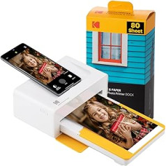 Kodak Dock Plus un Bluetooth pārnēsājamais tūlītējais fotoprinteris, pilnkrāsu izdrukas augstākās kvalitātes, 10 cm x 15 cm fotoattēli, saderīgi ar iOS un Android