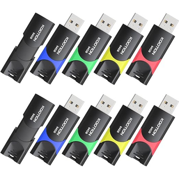 KOOTION Pack of 10 USB Sticks 64 GB Memory Sticks Set USB 2.0 10 Pieces Memory Stick Metal 64G Thumb Drive Pack of 10 Flash Drives Memory Sticks 64 GB Flash Sticks USB Flash Drives Colourful