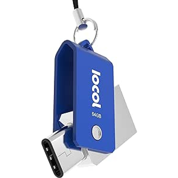 Iocol Twister USB C zibatmiņas karte 64 GB Dual — 2 in1 funkcija > Mini USB 3.0 un C tips < Ūdensizturīgs un mazs — grozāms, izgatavots no metāla, ideāli piemērots atslēgu piekariņiem — 64 GB zibatmiņas disks zilā krāsā