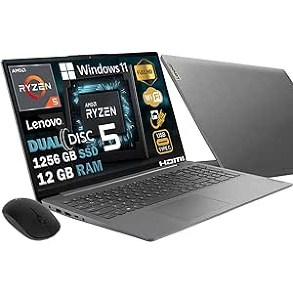 Lenovo PC LED piezīmjdators 15,6 collu Full HD, Amd Ryzen 5 R5-5500U seškodolu līdz 4,0 GHz, Ssd M2 Nvme 1256 GB, RAM 12 GB, tīmekļa kamera, Hdmi, Lan, Wifi, Open Office, Windows 12 1 Pro MO. Bezmaksas lietošana: