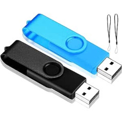 USB zibatmiņa 64 GB TATMOHIK USB Stick 3.0 liela ātruma pakotne, kurā ir 2 USB atmiņas kartes datu krātuve skolai, birojam un mājām, Pendrive ar vāciņu LED displeja aukla (melna, zila)