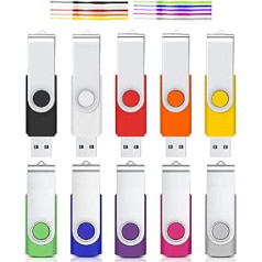 USB Flash Drive Cardfoot USB 2.0 Flash Drive Memory Rotation Disc USB Stick with LED Indicator Cords 10 Colours 32Go