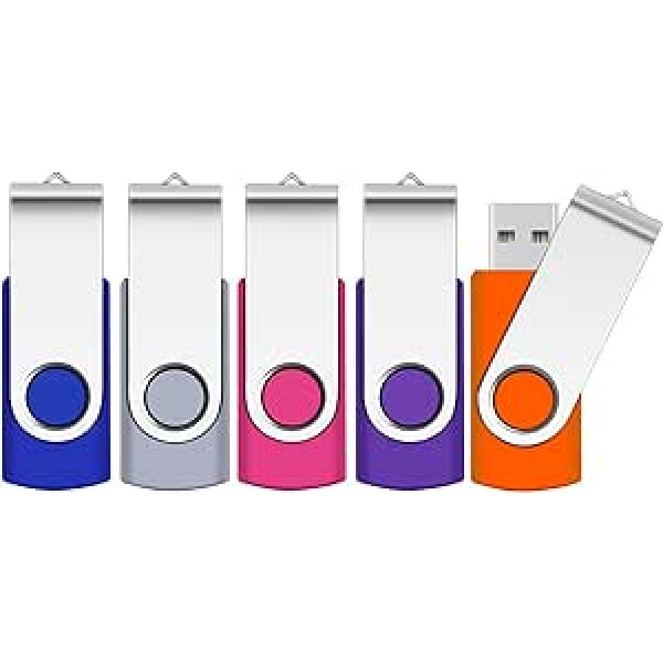 1Go Clé USB, SRVR Lot de 5 Memory Stick Clé USB Multicoloured Mémoire Memory Stick USB 2.0 Avec Capuchon Voyant Del, Pack of 5