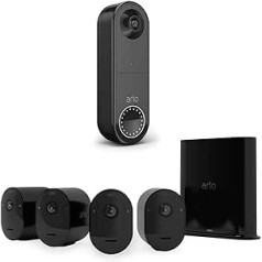 Arlo Pro3 Smart Home Surveillance Camera Set of 4 and Wireless Video Doorbell Bundle - Black