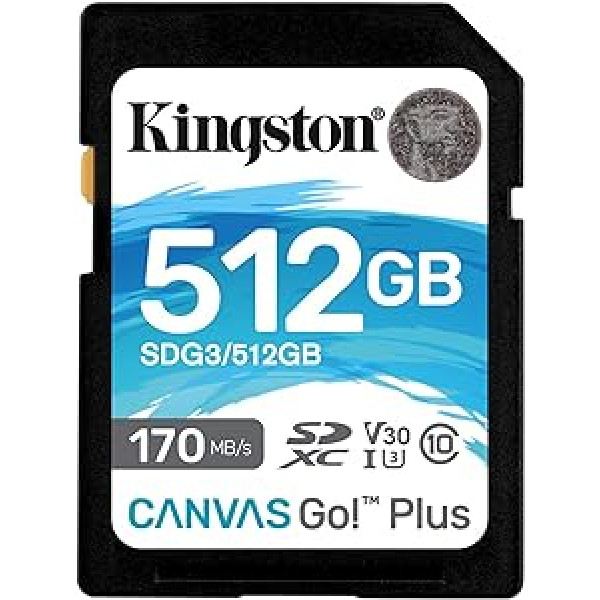 Kingston SDG3/512GB SD atmiņas karte (512GB SDXC Canvas Go Plus 170R C10 UHS-I U3 V30)