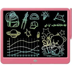 LCD rakstāmdēlis Īpaši liela 15 collu krāsaina, dzēšams elektronisks digitālais zīmēšanas bloks Rotaļveida dēlis Dāvana bērniem Pieaugušajiem Mājas skolas birojs (rozā)