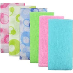 Meetory Pack of 6 Exfoliating Bath Towels, Nylon Japanese Bath Towel, Exfoliating Towel, Long Nylon Scrubber Bath Towel, Body Wash Cloth, Back Brush Belt for Men and Women