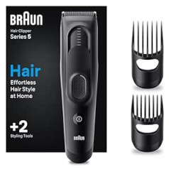 Braun vīriešu matu griezējs, matu griešana mājās, 17 garuma iestatījumi, īpaši asi asmeņi, 2 ķemmes stiprinājumi, 50 minūšu NiMH akumulatora darbības laiks, mazgājams, HC5330