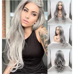 Rainahair Ombre gaiši pelēka sintētisko matu mežģīņu priekšējā parūka Droša drošības gari sintētiski mati pasteļpelēkas parūkas sievietēm Cosplay aplauzums ballītes ceļojumu parūka 24 collas (Ombre gaiši pelēka)