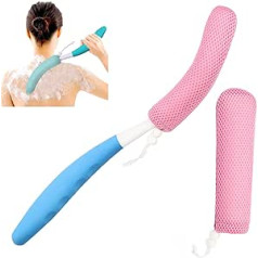 Leetye Mei Curved Long Handle Shower Brush Body Brush Back Scrub Men Women Seniors Bath Scrub Dry Skin Sensitive Skin (15.5 inch)